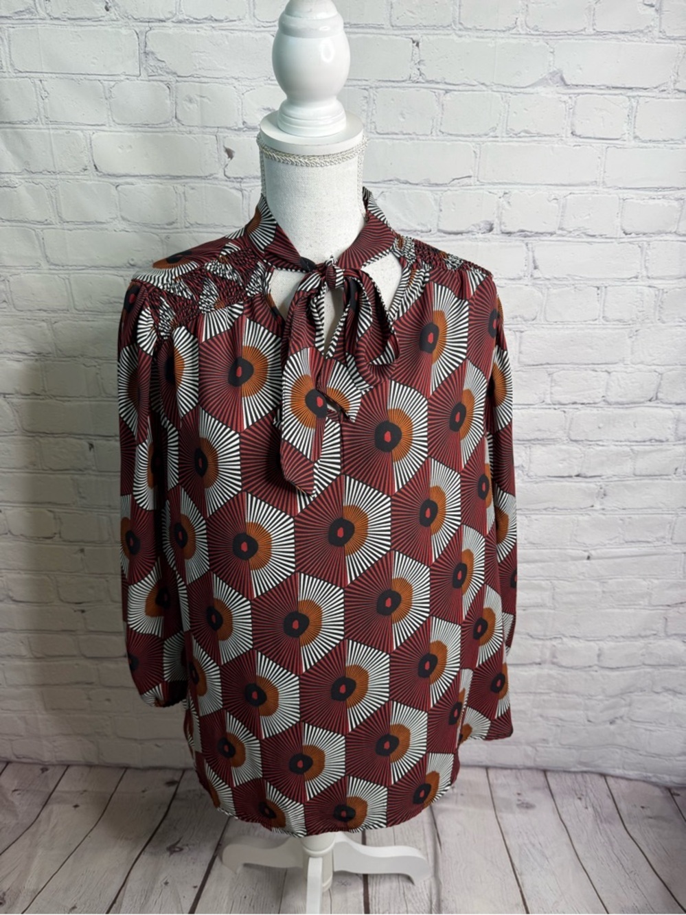 BYdesign Geometric Tie Front Blouse Top 2X